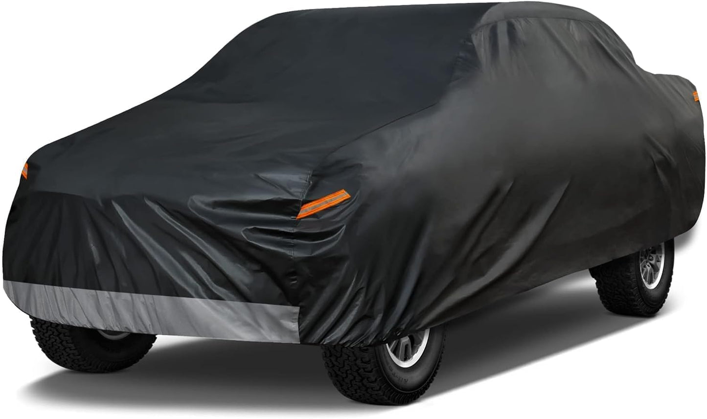 Kayme 7 Layers Truck Cover Waterproof All Weather, Heavy Duty Outdoor Pickup Cover Sun Uv Rain Protection, Universal Fit (Length Up to 240 inch) XL+.Black