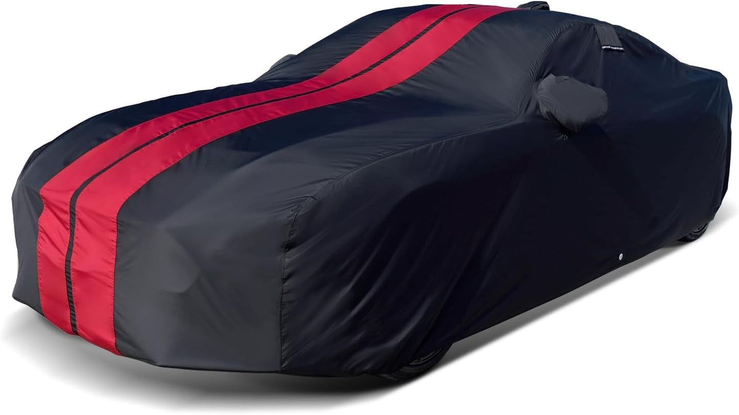 iCarCover Custom Car Cover for Pontiac 6000 2-Door, 4-Door (1982-1991) Waterproof All-Weather Rain Snow UV Sun Protector Full Exterior Indoor Outdoor Car Cover (Stripe - Black/Red)