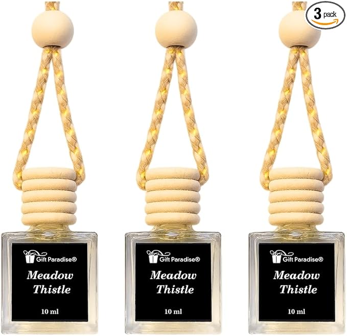 Gift Paradise® Meadow Thistle Hanging Car Air Freshener Set of 3 (10 ml Each) – Long-Lasting Fresh Floral Meadow Fragrance Diffuser for Car, Home & Office | Velvet Gift Bag Included | Holiday Gift Set