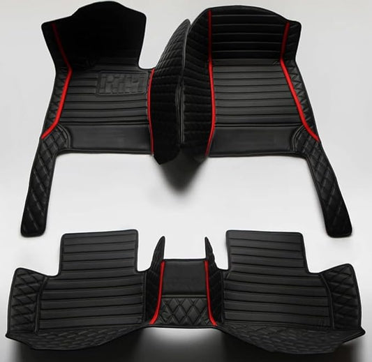 Custom Personalized Floor Mats for Cars，Luxury Full Coverage All Weather Car Floor Mats，Anti-Slip Leather Car Mat Set ，Custom Floor Mats for 99% of Cars, Trucks & SUVs (All Black red)