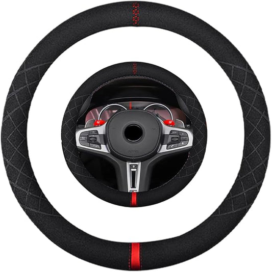 Suede Steering Wheel Cover,Compatible with BMW 530 E90 X3 Suede Leather Sport Non-Slip Wheel Cover Car Interior Accessories 15 inch for Man and Women
