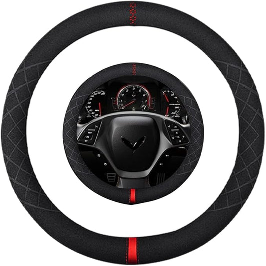 Suede Steering Wheel Cover,Compatible with Cadillac 2017 Corvette SuedeLeather Sport Non-Slip Wheel Cover Car Interior Accessories 15 inch for Man and Women