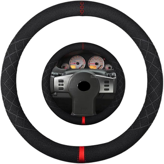 Suede Steering Wheel Cover,Compatible with Nissan Xterra Sentra Frontier Altima Rogue 350Z Murano Juke Alcantara Sport Non-Slip Wheel Cover Car Interior Accessories 15 inch For Man and Women