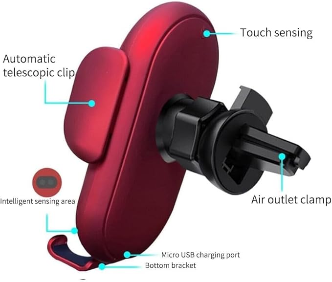 Smart Car Wireless Charger Phone Holder, Smart Sensor Car Wireless Charger, Fashion Car Charger (Red)