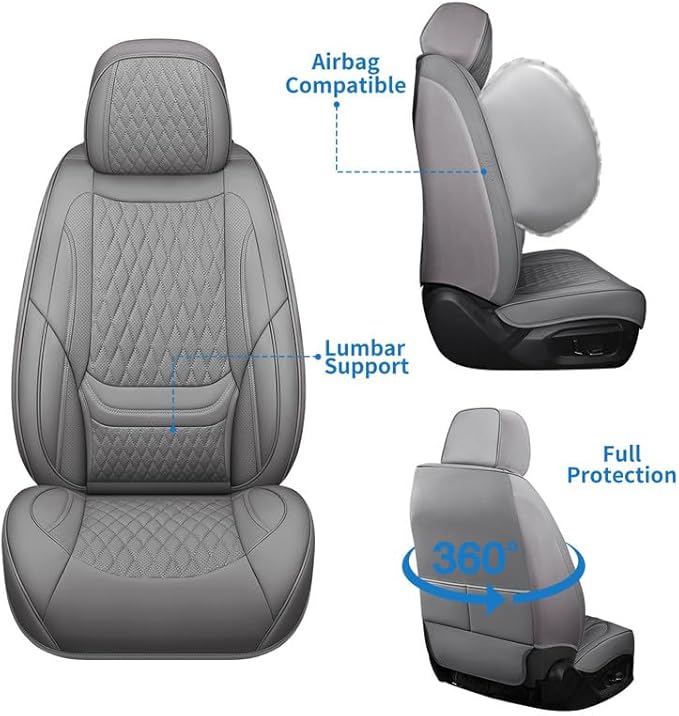 Car Seat Covers Full Set Custom Fit for Ford Explorer 2001-2026 - Premium Faux Leather with Lumbar Support | Breathable, Waterproof, Anti-Slip, Durable (Gray,Full Set)