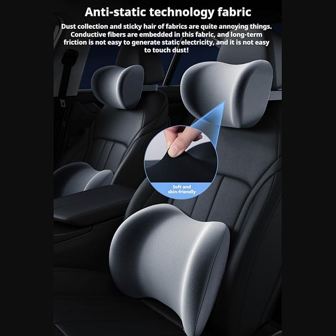 Car Headrest & Lumbar Support Cushion, Ergonomic Car Seat Headrest & Lumbar Cushion with Adjustable Strap for Neck Back Pain Relief, Memory Foam & Breathable Car Head Lumbar Rest Set (DG)