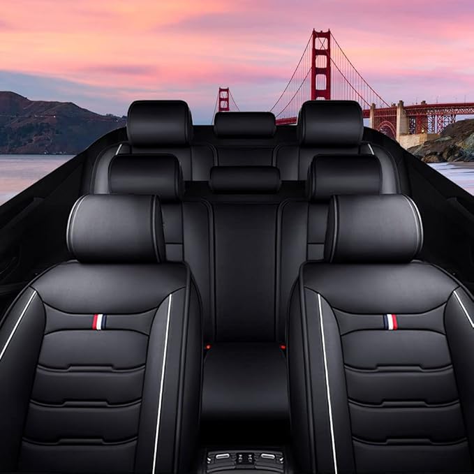 Car Seat Cover 8 Seats for Hyundai Palisade 2020-2025, Durable Wear Resistant Waterproof Sport Seat Cover, Breathable No Odor Premium Leather Vehicle Seat Covers.(Standard,Black White)