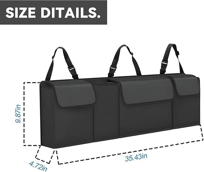 Car Trunk Organizer, Backseat Hanging Large Storage with Adjustable Straps,Waterproof PVC Collapsible Cargo Bag, Car Interior Accessories for Auto SUV MPV (Gray)