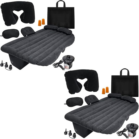 VaygWay Inflatable Car Air Mattress – Air Bed w/Pump Kit –Back Seat – Camping Vacation Blow up Bed Cushion - Sleeping Pad w/ 2 Pillows- 2 Pk Inflatable Car Mattress with Neck Pillow and Ear Plugs