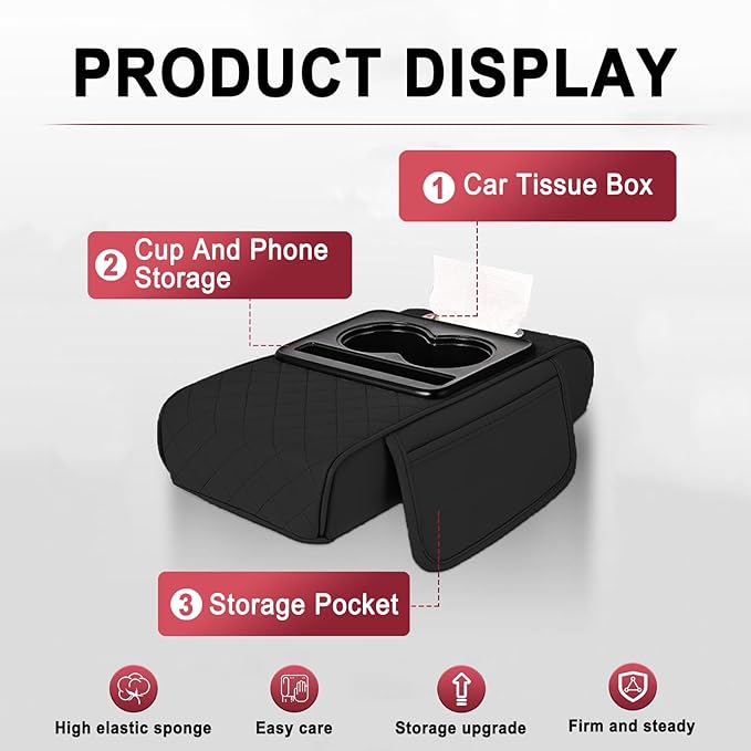 Car Armrest Storage Box for Nissan Hardbody (D21) 1986–1997, Center Console Organizer with Side Pocket, Ergonomic Memory Foam Armrest Cushion, Car Elbow Support Pad,F Grey