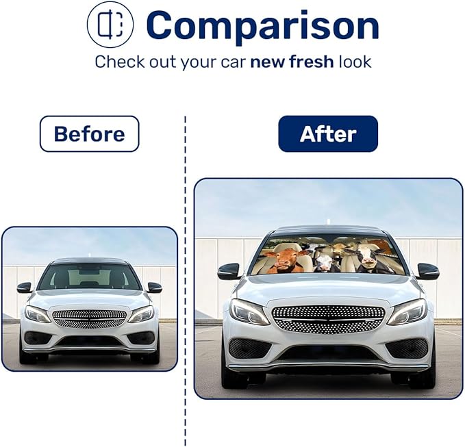 GENANY Cow Family Windshield Sun Shade for Car SUV Truck (64x32 Inches), Sun Shade Windshield, Shades for Front Windows, Protector Blocks UV, Spring Car Decor