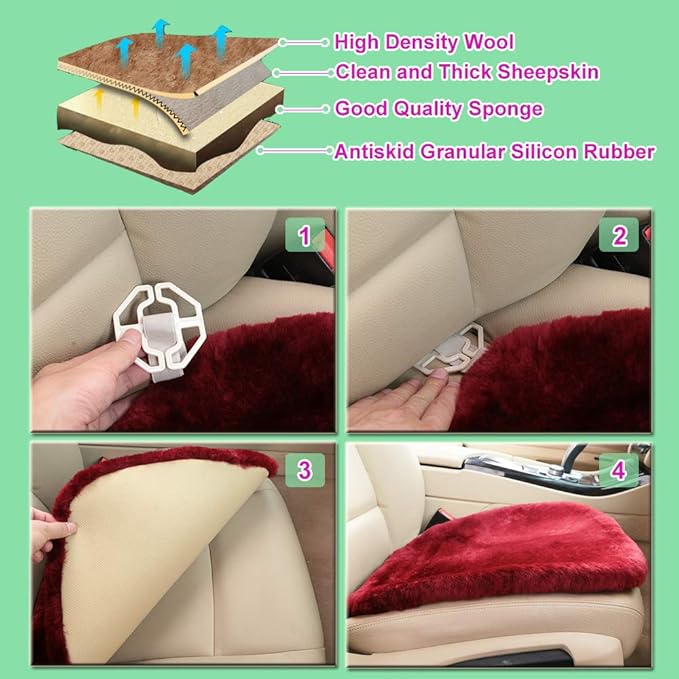 OGLAND Fluffy Genuine Australia Sheepskin Car Seat Cover for Auto Interior Accessories with Soft Fuzzy Wool Eco-Friendly Natural Fur Non-Slip (Teak, Back)