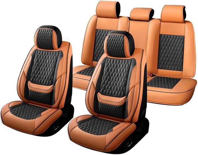 Car Seat Covers Full Set Custom Fit for Chevrolet/Chevy Volt 2010-2019 - Premium Faux Leather with Lumbar Support | Breathable, Waterproof, Anti-Slip, Durable (Black&Brown,Full Set)
