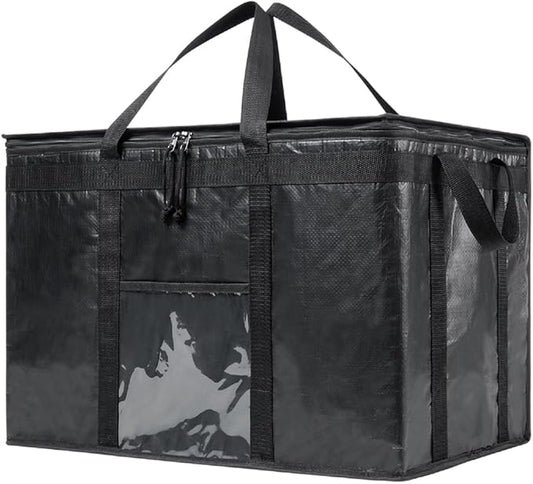 NZ home Insulated Bags for Food Delivery (3XL PRO) Grocery Shopping Cooler Bag, Pizza Delivery, Hot & Cold Catering Tote, Reusable, Foldable & Heavy Duty (Black)