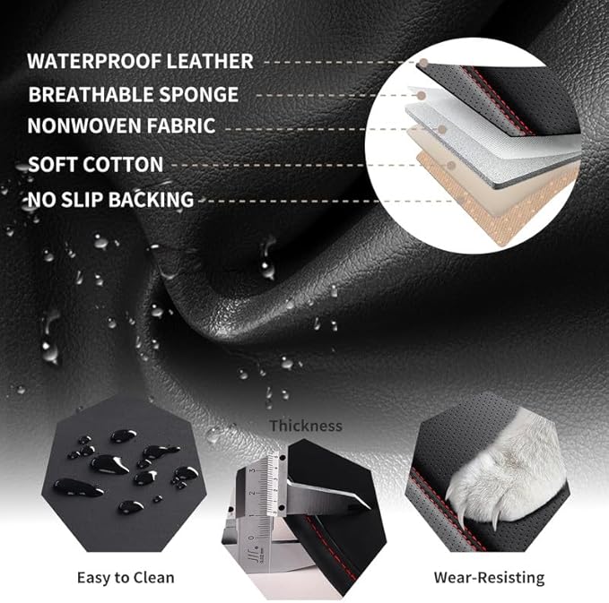 Car Seat Covers Full Set Custom Fit for Buick Lacrosse 2004-2019-Luxury Leather with Lumbar Support, Breathable, Waterproof, Anti-Slip, Durable, Easy to Install (Black&Red,Full Set)