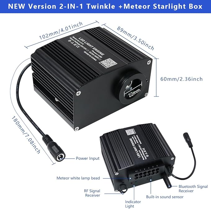 AZIMOM 2-in-1 Twinkle Meteor Fiber Optic Starlight Headliner 450pcs 0.03in 9.8ft Twinkle Stars+240pcs Shooting Star Sound Mode APP& Remote Control Starlight Meteor Kits for Car Home Ceiling