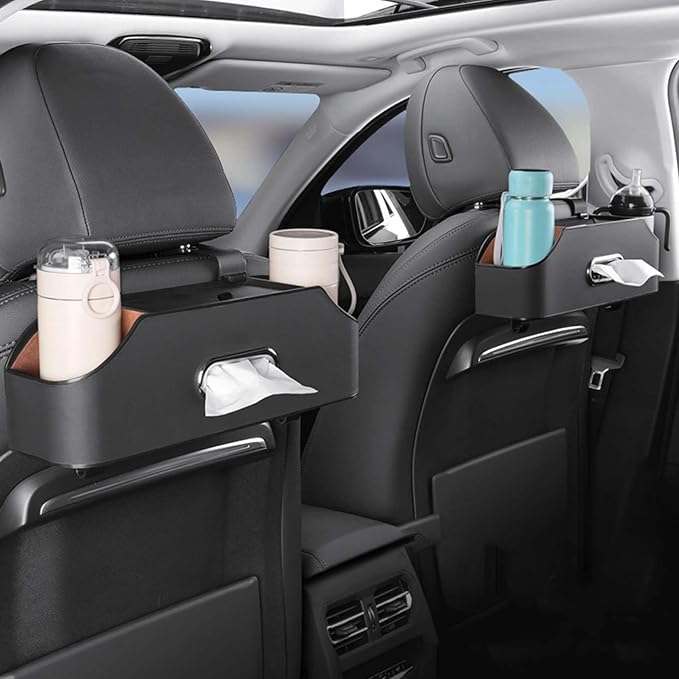 3-in-1 Car Backseat Organizer, 2026 Upgraded Multifunctional Car Seat Back Storage Box, Backseat Car Organizer with 2 Cup Holders, Tissue Box & Hooks, Universal Car Essentials (2Pack C)
