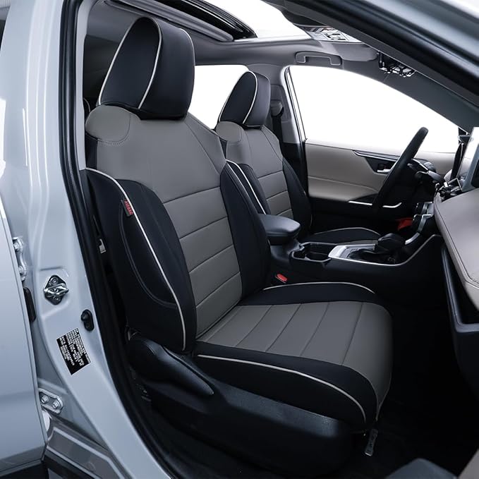 EKR Rav4 Seat Covers Custom Fit for Toyota Rav4 XLE,Platinum,Limited 2013-2018 & SE 2016-2018, Leather Car Seat Cover Full Set for SUV,Faux Leather(Black/Gray)