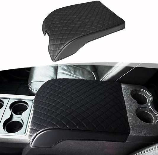Center Console Cover for 2011-2016 Ford F250 F350 F450 F550 Super Duty Accessories, PU Leather Armrest Cushion Pad Protector, Anti-Scratch, Black (Fits Bucket Seat Console Only)