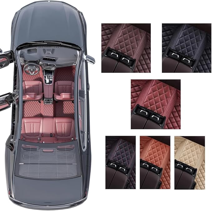 Custom Personalized Floor Mats for Cars，Luxury Full Coverage All Weather Car Floor Mats，Anti-Slip Leather Car Mat Set ，Custom Floor Mats for 99% of Cars, Trucks & SUVs (Pure red)