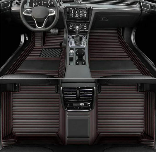 Custom Personalized Floor Mats for Cars，Luxury Full Coverage All Weather Car Floor Mats，Anti-Slip Leather Car Mat Set ，Custom Floor Mats for 99% of Cars, Trucks & SUVs (Streak Black red)
