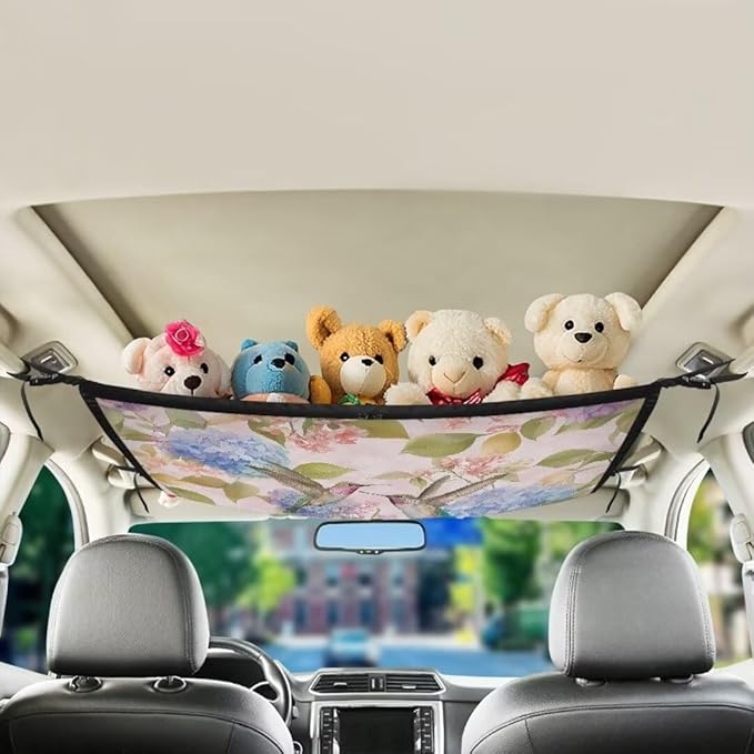 Hydrangea Hummingbird Car Roof Storage Bag Car Seat Back Hanging Bag Premium Car Seat Organizer Inner Car Accessories Compatible with Most Vehicles