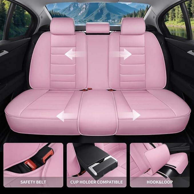 Car Seat Covers Full Set Fit for Buick Envista 2024-2026, Premium Faux Leather Waterproof Car Seat Protectors with Lumbar Support, Breathable Anti-Slip Easy to Install(Pink,Full Set)