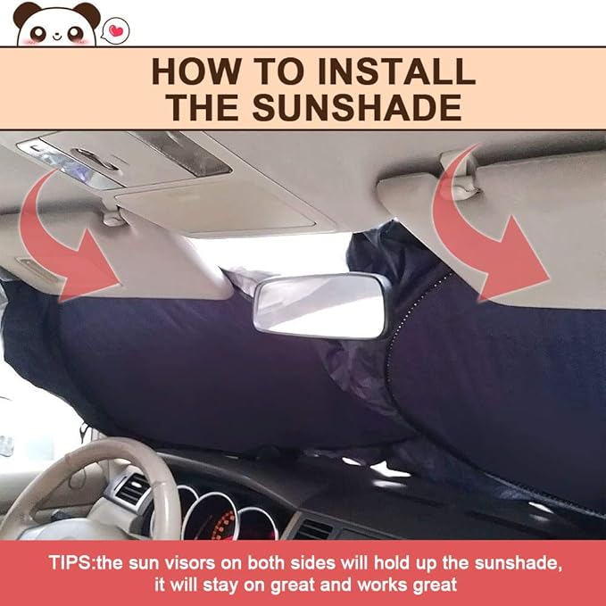 IC ICLOVER Car Windshield Sunshade with Pet Design, Cute Cartoon Design Front Auto Car Windshield Sun Shade Folding Silvering Sun Visor - UV Coating for UV Ray Deflector (Panda)