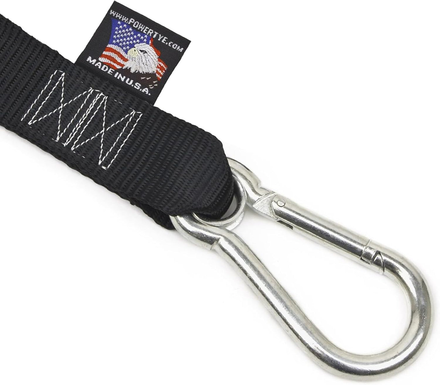PowerTye - Made in USA - Heavy Duty Ratchet Tie Down Straps with Carabiner Hooks, Soft-Tye & Storage Bag, for Motorcycle, ATV, Trailer & Cargo, 1,000 lb WLL, 1.5 inch x 6.5ft Long, Black/Black (Pair)