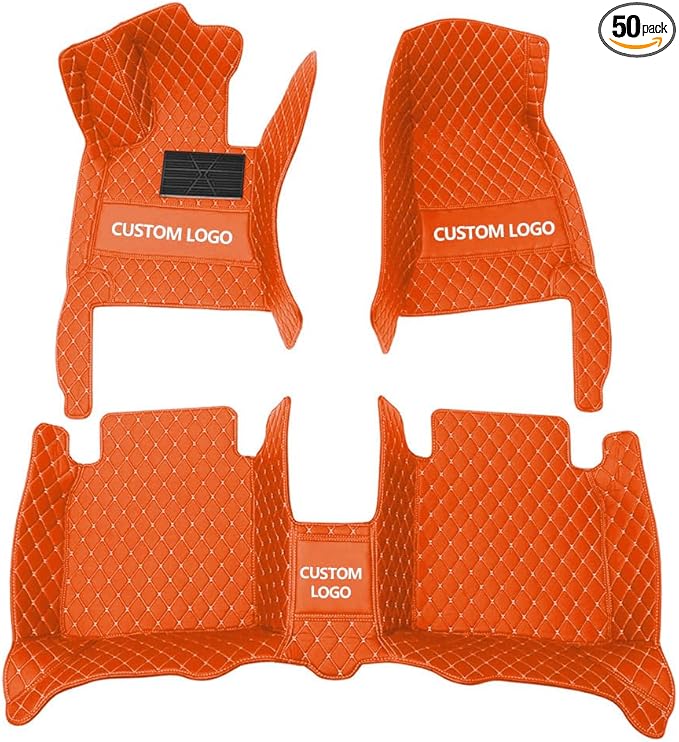 Custom Floor Mats for Cars，Luxury Full Coverage All Weather Car Floor Mats，Leather Car Mat Set ， Floor Mats for 99% of Cars, Trucks & SUVs (Orange)