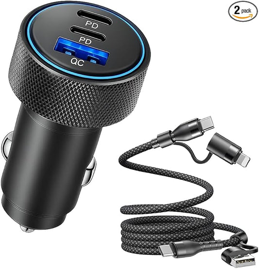USB C Car Charger, 3-Port 82.5W Dual PD Fast Charging QC Vehicle Power Adapter Cigarette Lighter with Fast Charger Cable, Automotive Charging Accessories, Universal for SUV RV Truck (Black)