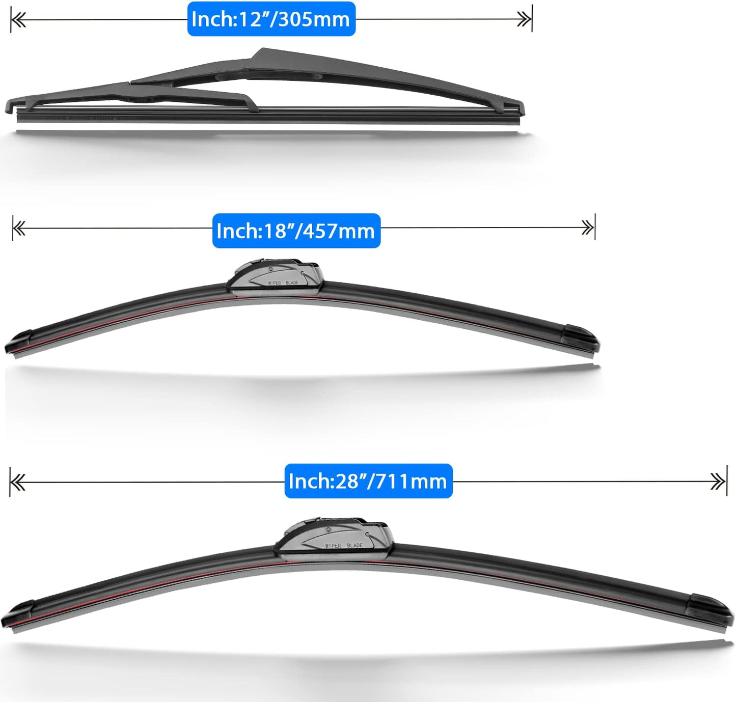 Windshield Wiper Blades Replacement for Nissan Rogue Sport 2017 2018 2019 2020 2021 2022 Original Factory Quality Front Rear Wipers Blade Set for My Car - 28" 18" 12" (Pack of 3)