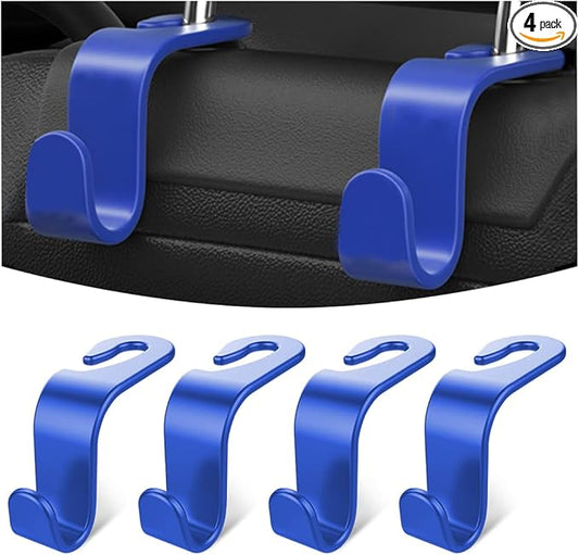 Moly Magnolia Car Seat Headrest Hook, 4PCS Multifunctional Auto Backseat Hangers, Vehicle Storage Organizer for Purse, Coat, Umbrella, Grocery, Bag, Handbag (Blue)