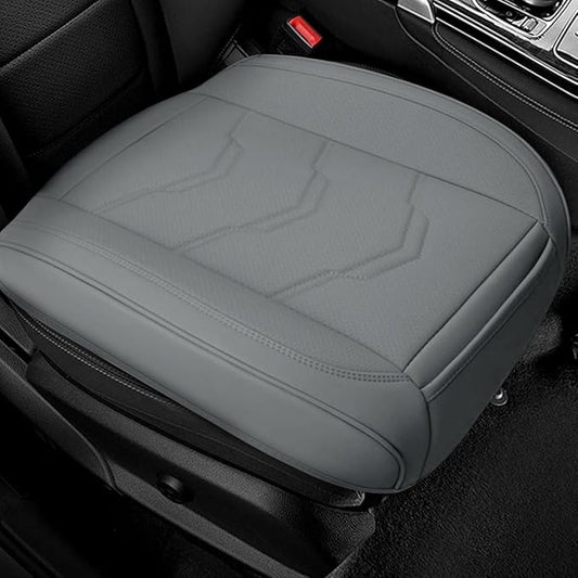 Luxury Faux Leather Car Seat Cover - Anti-Slip Waterproof Drive Seat Cushion Car Front Bottom Seat Cover with Storage Pocket - Universal Full Wrap Seats Protector for Cars SUV Trucks(Gray)