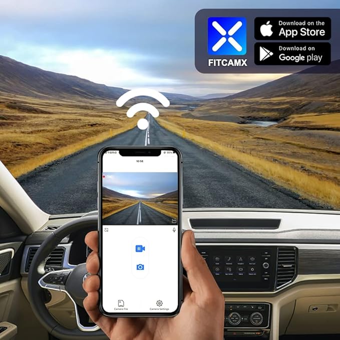 Fitcamx Front 2K+Rear 1080P Dash Cam Adapts for Volkswagen Atlas 2018-2026 & Atlas Cross Sport 2020-2026 (Model A/Slim-Tail), OEM Look, Dual HD Video, WiFi&APP, Loop Recording, Parking Mode, 64GB Card