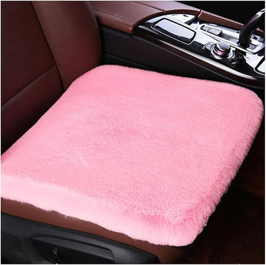 Sheepskin Car Seat Cushion, Comfortable Soft Fur Wool Auto Front Seat Cover, Vehicle Seat Protector Pad for Warm Winter Office Chair, Universal Decor Car Accessories (Pink)
