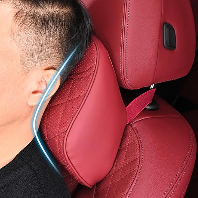 for Chevy Silverado 2007 2008 2009 2010 2011 2012 2013 Leather Car Seat Headrest Lumbar Cushion, Lumbar Support Pillow for Car,for Driving Traveling Relieving Neck Fatigue,2-D Red