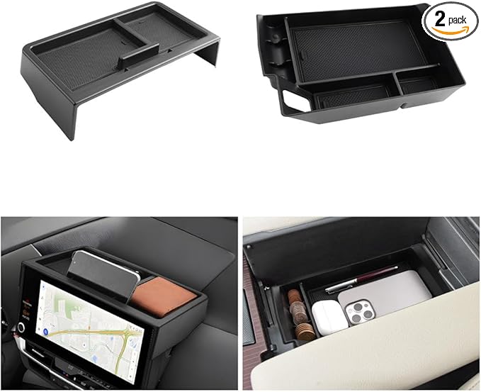 LUWU 2025 2026 Sienna Accessories for 2025 2026 Toyota Sienna Accessories Dashboard Storage Tray Center Console Organizer, Armrest Console Tray Storage Box Black 2-Pack (ONLY for 12.3-INCH Screen)