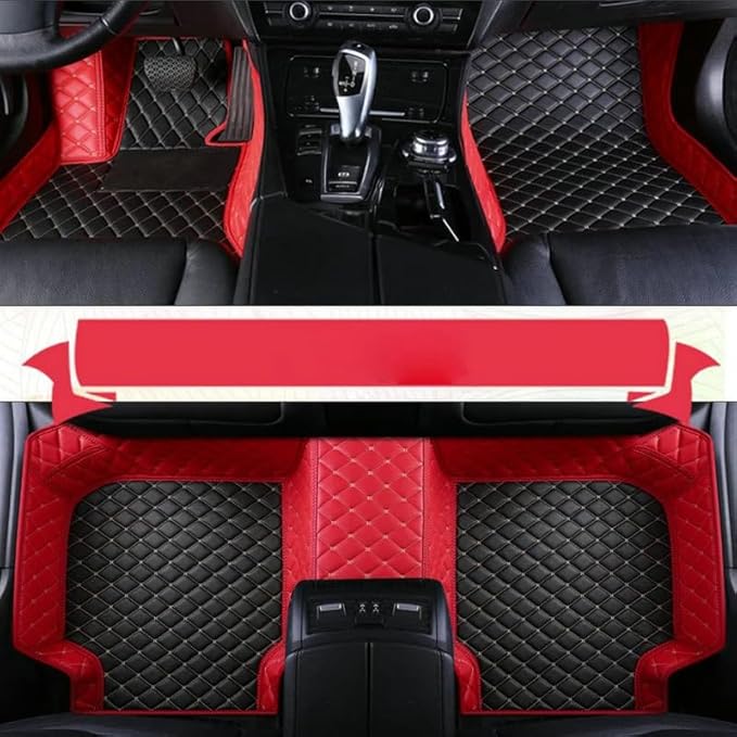 Custom Personalized Floor Mats for Cars，Luxury Full Coverage All Weather Car Floor Mats，Anti-Slip Leather Car Mat Set ，Custom Floor Mats for 99% of Cars, Trucks & SUVs (Red Black 3D)