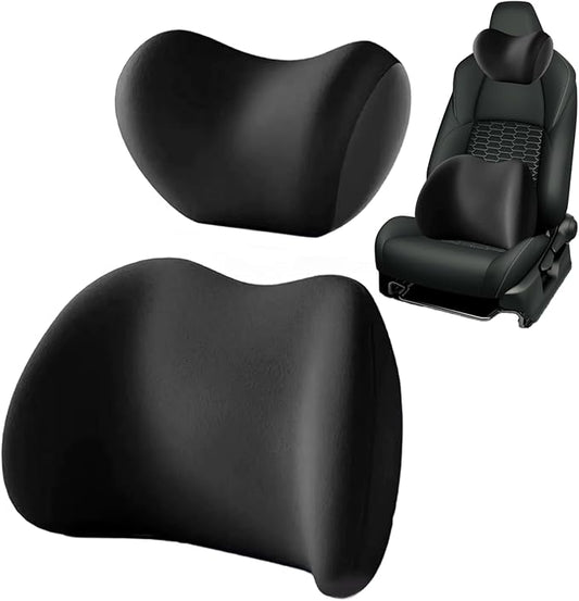 Memory Foam Breathable Ergonomic Car Headrest Pillow & Lumbar Pillow Kit with Adjustable Strap Black Car Neck for Driving, Rest, Sleep Seat Brackets