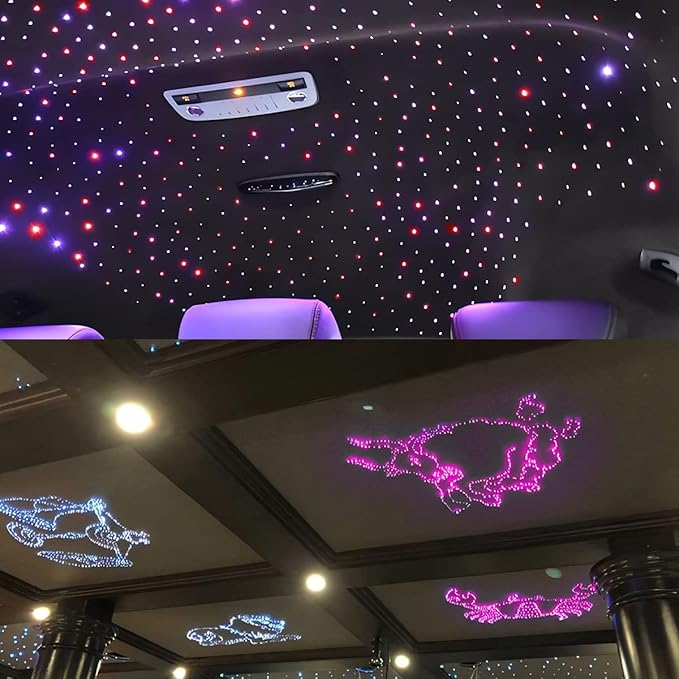 AKEPO New 32W Dual-Head Dual Color RGBW Fiber Optic Lights, 860pcs of Mixed 3 Diameter Optical Fibers in 9.8ft+Music Sound Activated Fiber Optic Star Ceiling Sky Light Kit for Car Headliner Star/Home