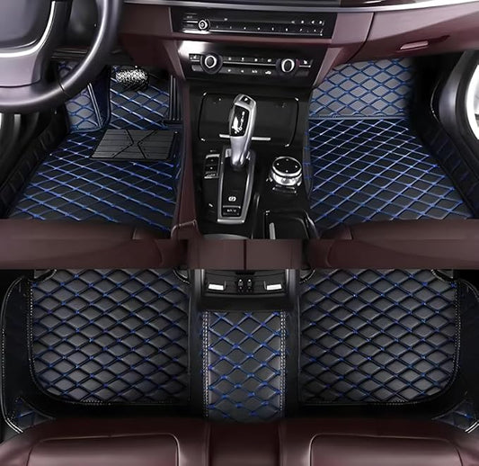 Customize Car Floor Mats for 99% Sedan SUV Sports Car All Weather Leather Full Coverage Waterproof Non-Slip Vehicle Lining Pads (Black Blue)
