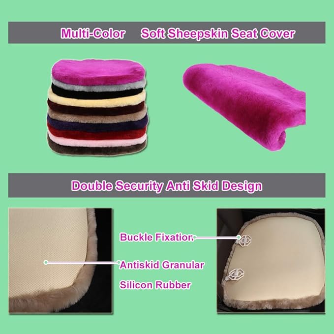 OGLAND Fluffy Genuine Australia Sheepskin Car Seat Cover for Auto Interior Accessories with Soft Fuzzy Wool Eco-Friendly Natural Fur Non-Slip (Teak, Back)