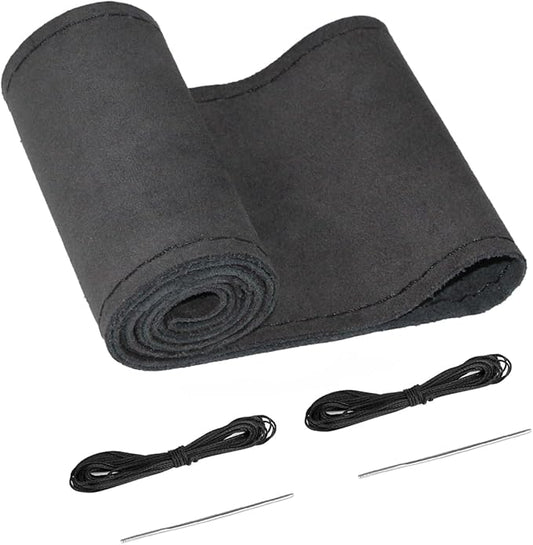 BELINOUS Suede Leather Steering Wheel Cover, DIY Stitch-On Steering Wheel Wrap with Needle & Thread, Non-Slip & Sweat-Absorbing, Universal Fit for 13.75-16 Inch (Size S5, Black)