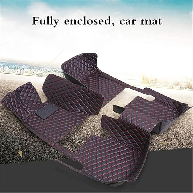 Custom Car Mats All Weather Fit Automotive Floor Mats PU Leather Protector Mat for Most Sedan, SUV, Truck Floor Mats (Black and Wine Red Side)