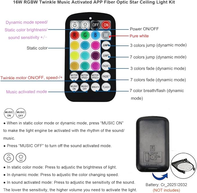 AKEPO Small Size 16W RGBW APP Twinkle Fiber Optic Lights, Music Activated 150pcs 0.03in 6.5ft/2m Optical Fiber Star Ceiling Light Kit for Car Truck Headliner Star/Home