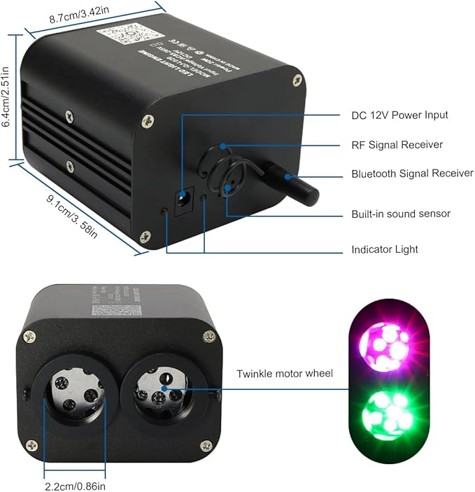 AKEPO 20W Twinkle Dual-Head Dual Color Fiber Optic Lights, Fiber Optic Star Ceiling Light Kit Sound Activated APP Remote Control for Car Starlights Headliner/Home 600pcs 13.1ft/4m Fiber Strands