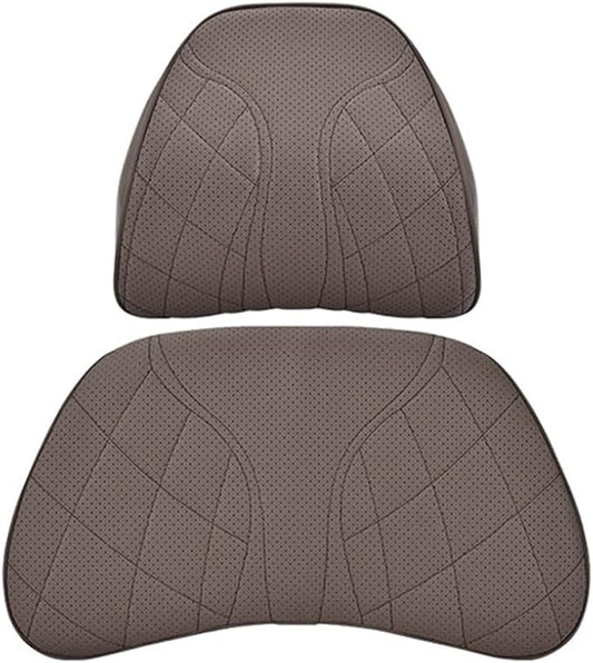 for Chevy Silverado 2007 2008 2009 2010 2011 2012 2013 Leather Car Seat Headrest Lumbar Cushion, Lumbar Support Pillow for Car,for Driving Traveling Relieving Neck Fatigue,3-C Brown