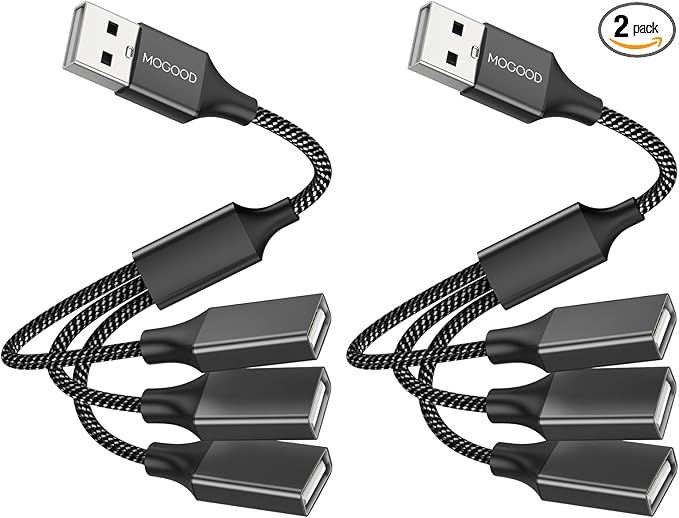 MOGOOD Type A Splitter 1 Male to 3 Female USB 2.0 Adapter Type a Power Spliter USB Extension Cord USB 3 Way Split Hub for Charging/Data Transfer/Laptop/Mac