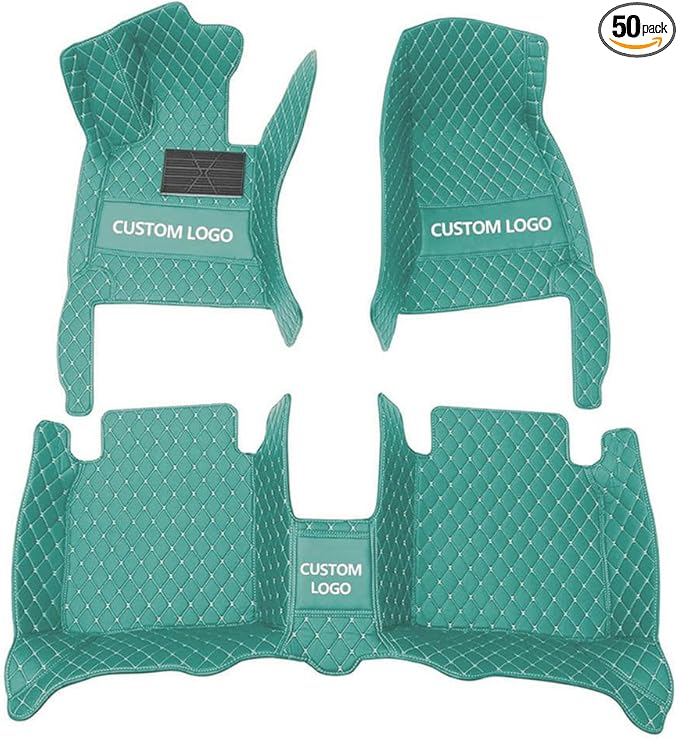 Custom Floor Mats for Cars，Luxury Full Coverage All Weather Car Floor Mats，Leather Car Mat Set ， Floor Mats for 99% of Cars, Trucks & SUVs (Blue-Green)